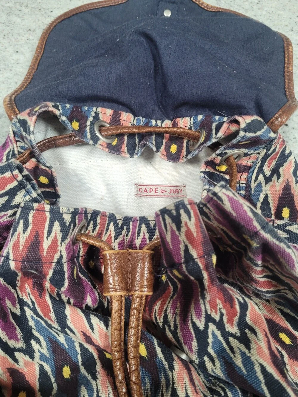 Canvas Backpack Aztec Print Cape Juby Navy Brown Pink